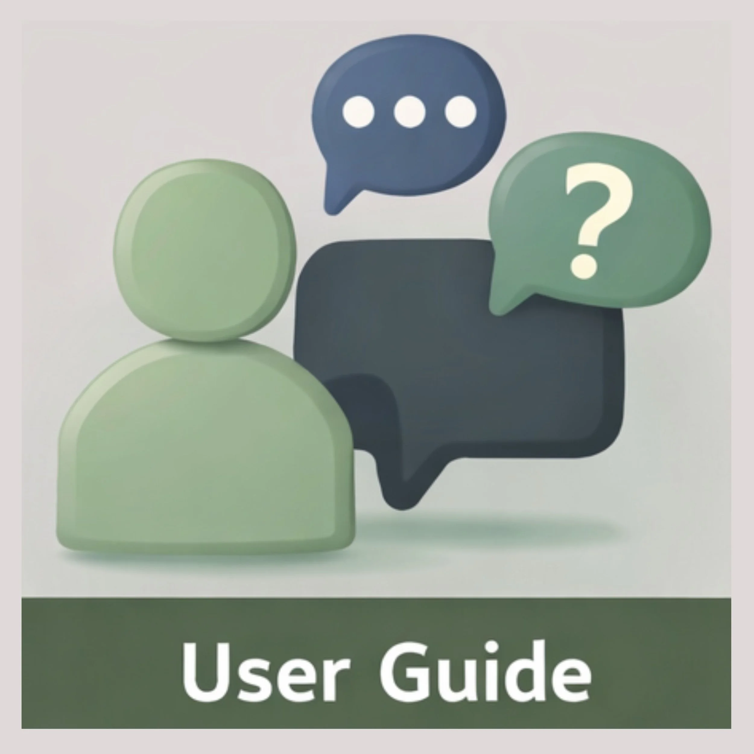 Label icon - User Guide - Shows a person icon and a collection of question and comment bubbles