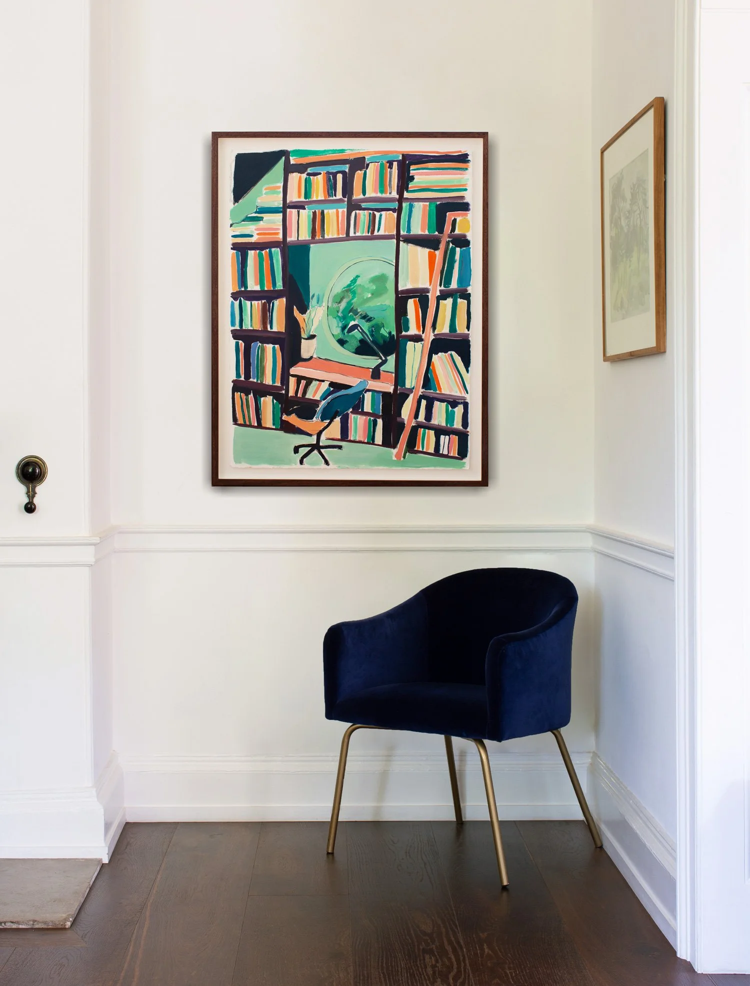 Lucy Smallbone painting hanging alongside a modern chair