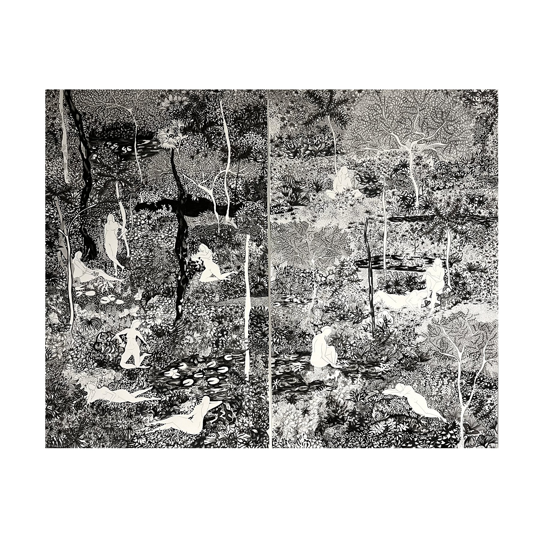 Camille Lewis
A Space Between Worlds
Watercolour, ink, collage
Diptych, 124 x 77 cm (each)
£3,650 each / £6,800 together