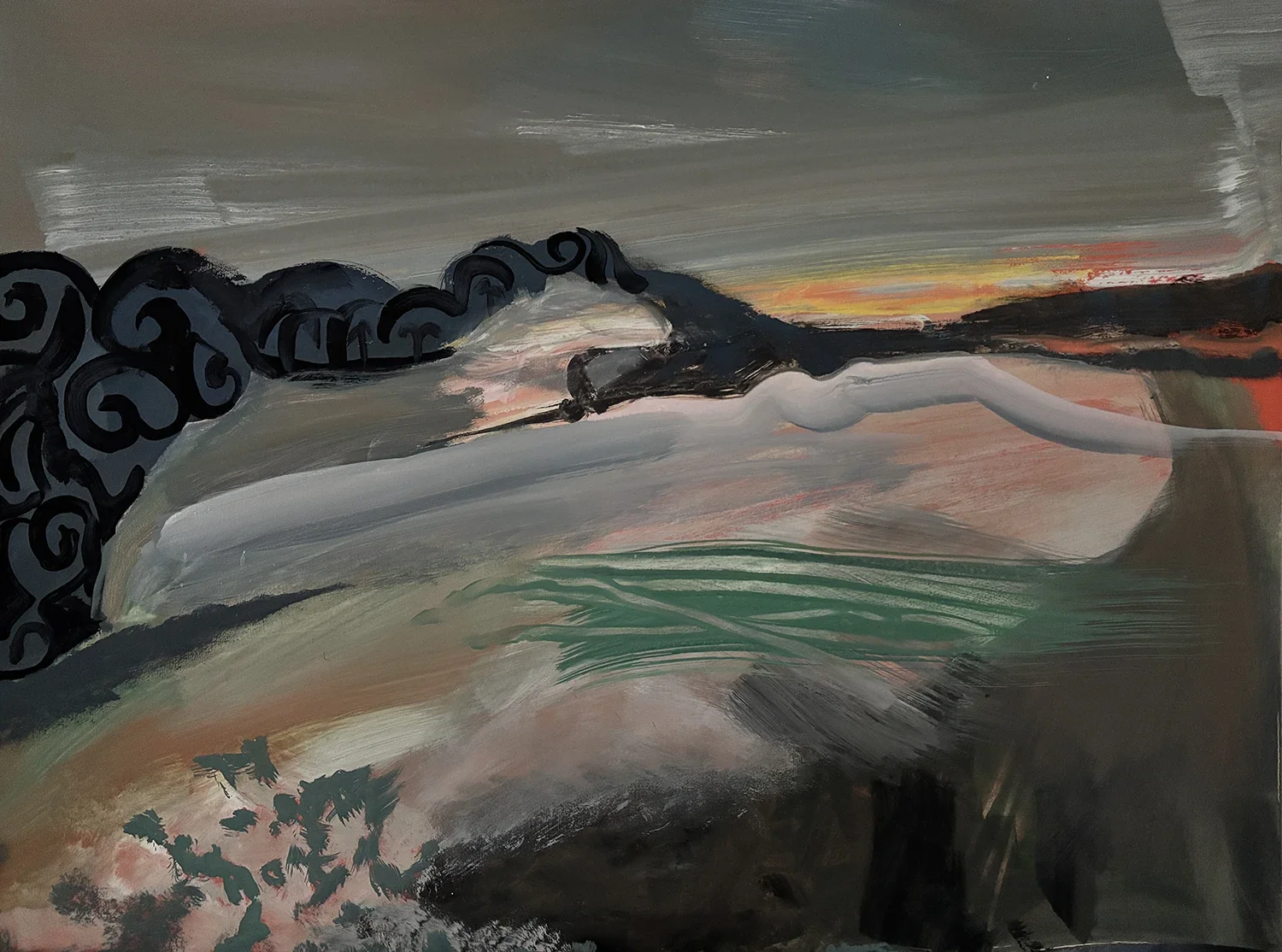 Original painting of a farm in a landscape by artist Gabriel Langlands