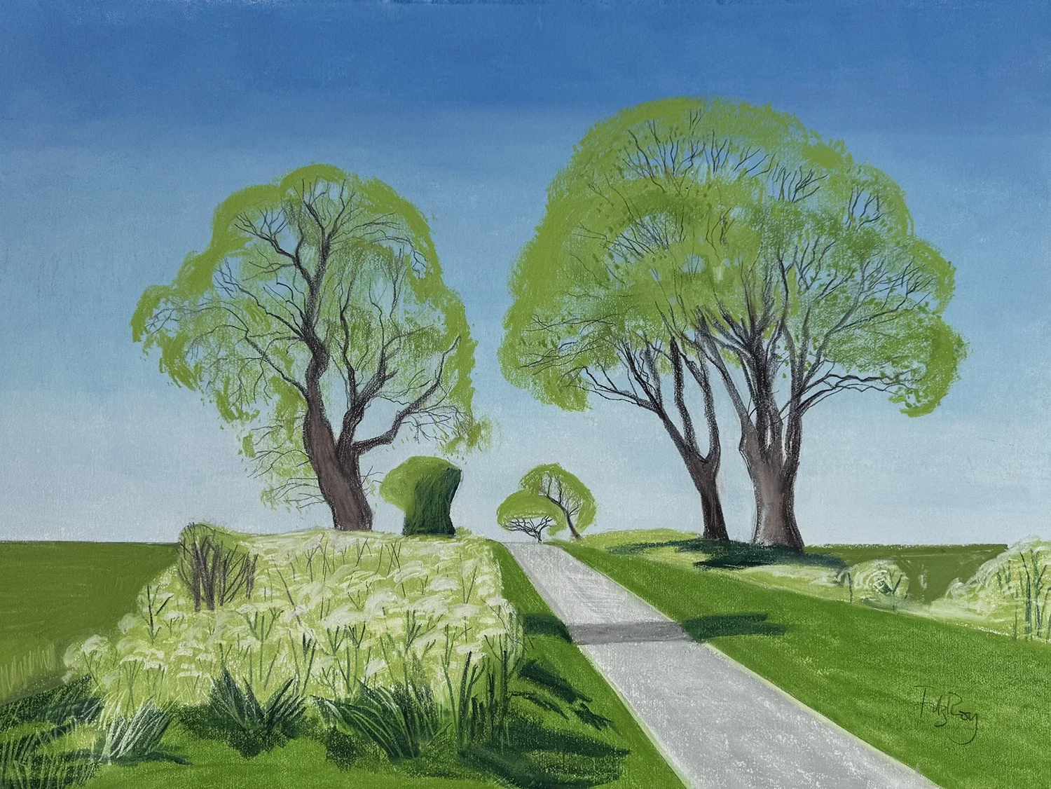 Original pastel on paper of beech trees by artist Cornelia FitzRoy
