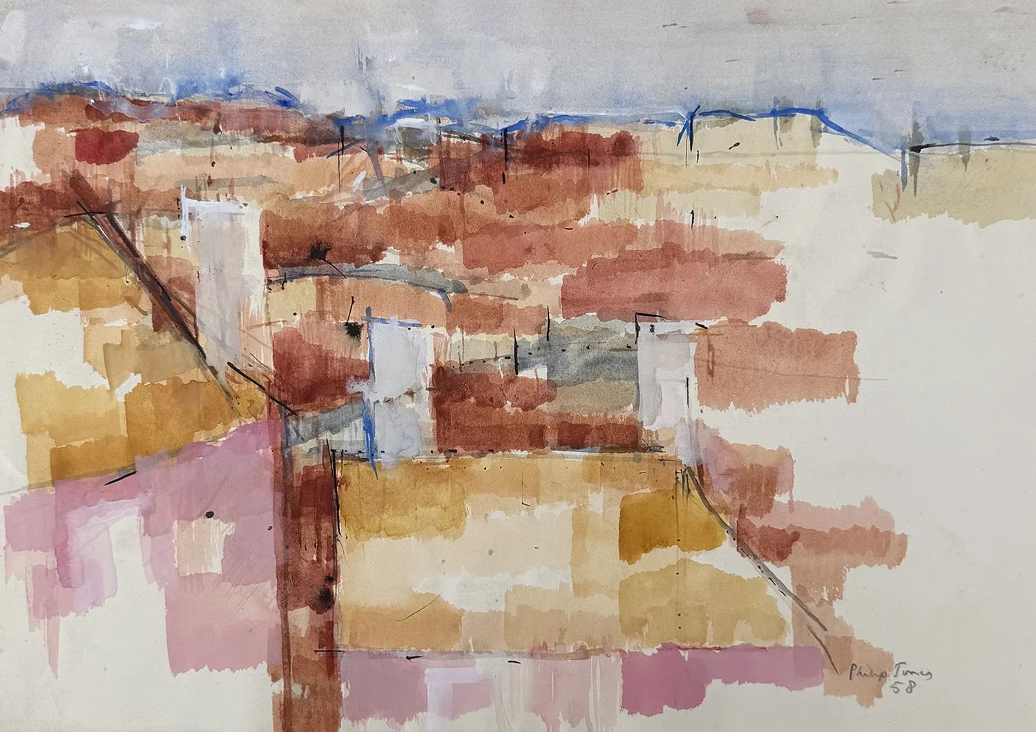 Original ink and gouache on paper by artist Philip Jones