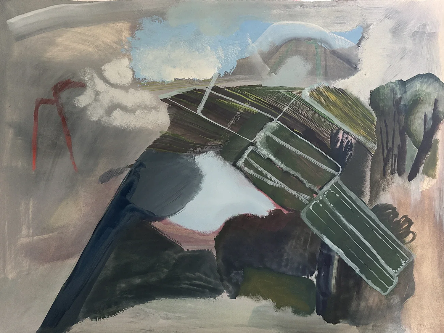 Original painting of watercress beds by artist Gabriel Langlands