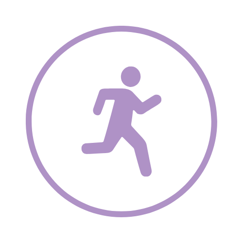 Purple running person icon inside a circle.