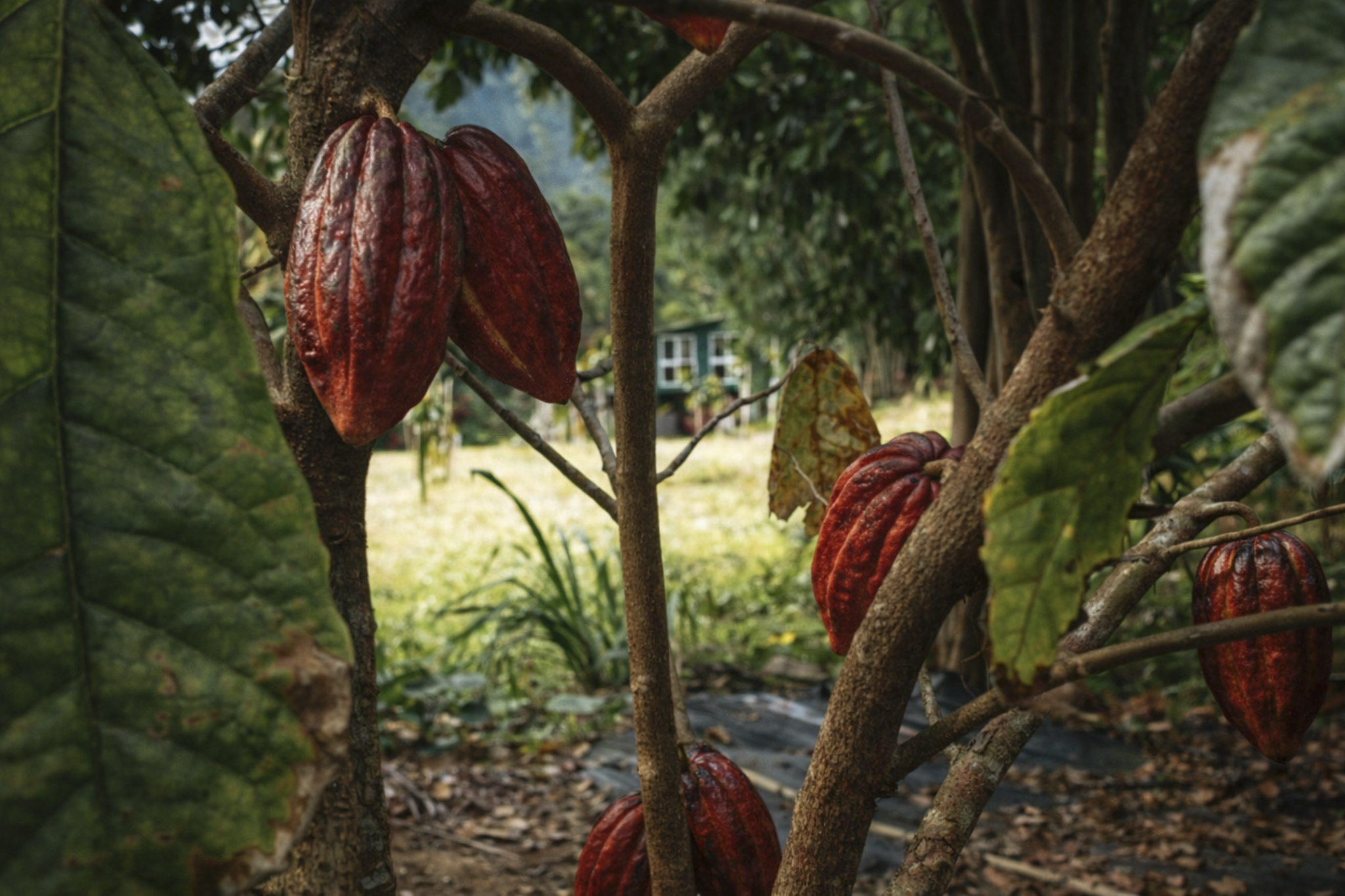 One of the original trees, with ruby red pods!