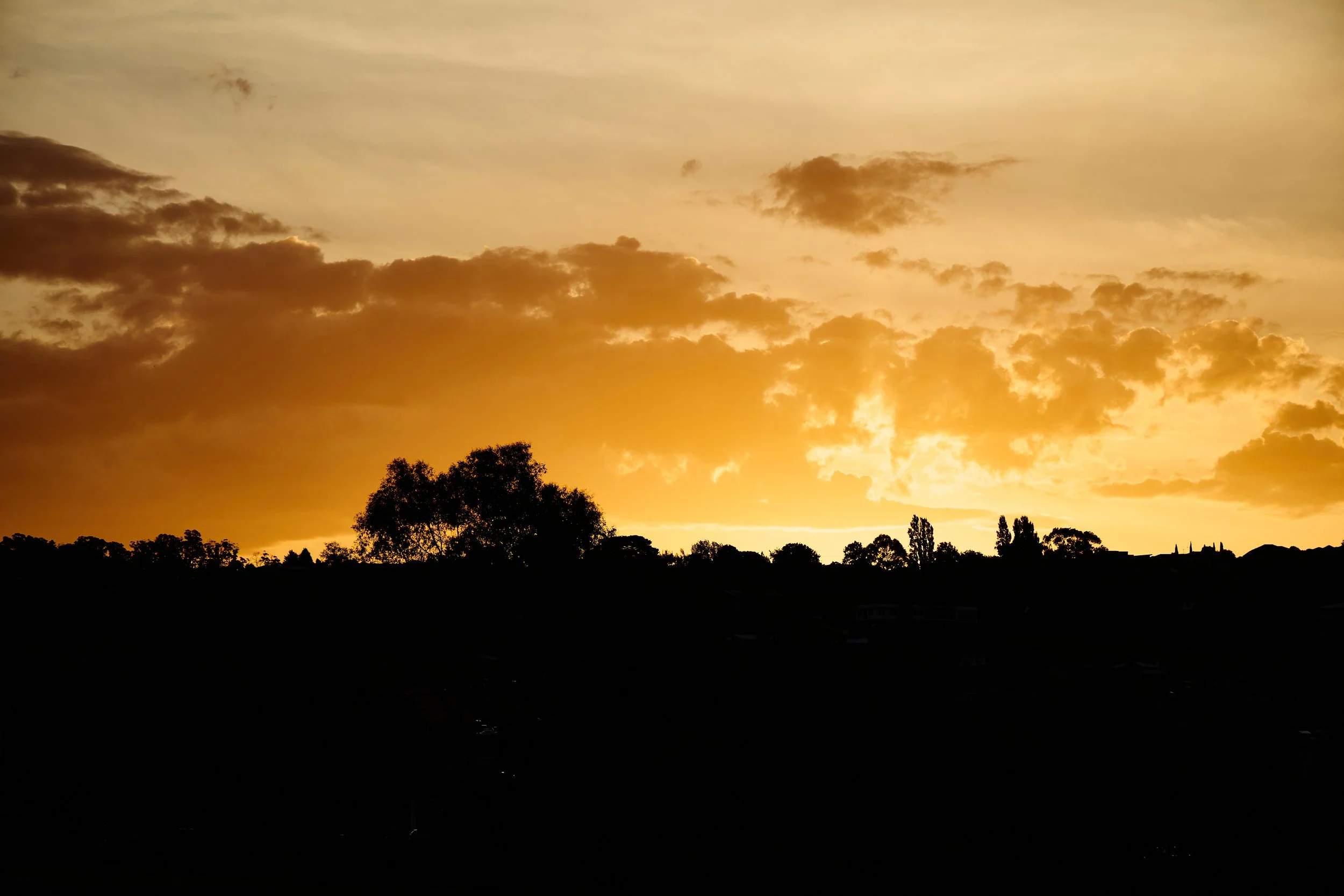 Afterglow. Golden light dissolving behind the horizon.