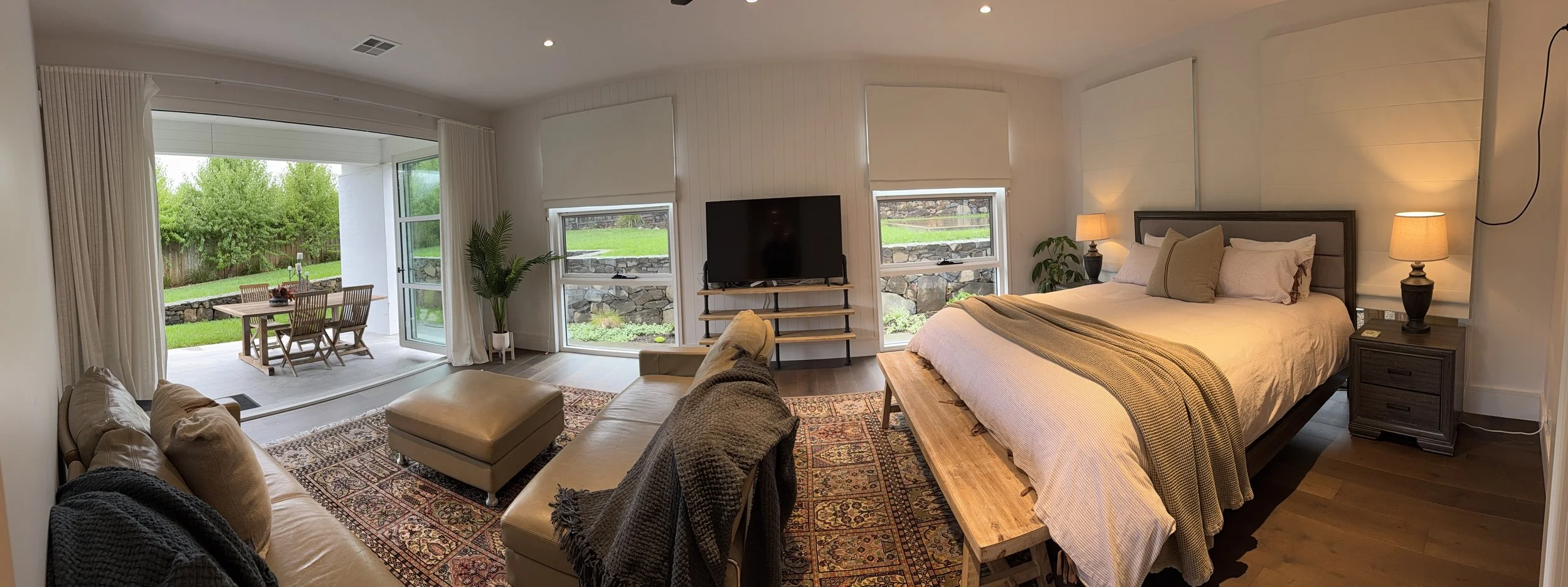 Bedroom 5: King bed  - triple size room - lounge retreat - alfresco dining - access to full shared bathroom Fairfax Pavilion