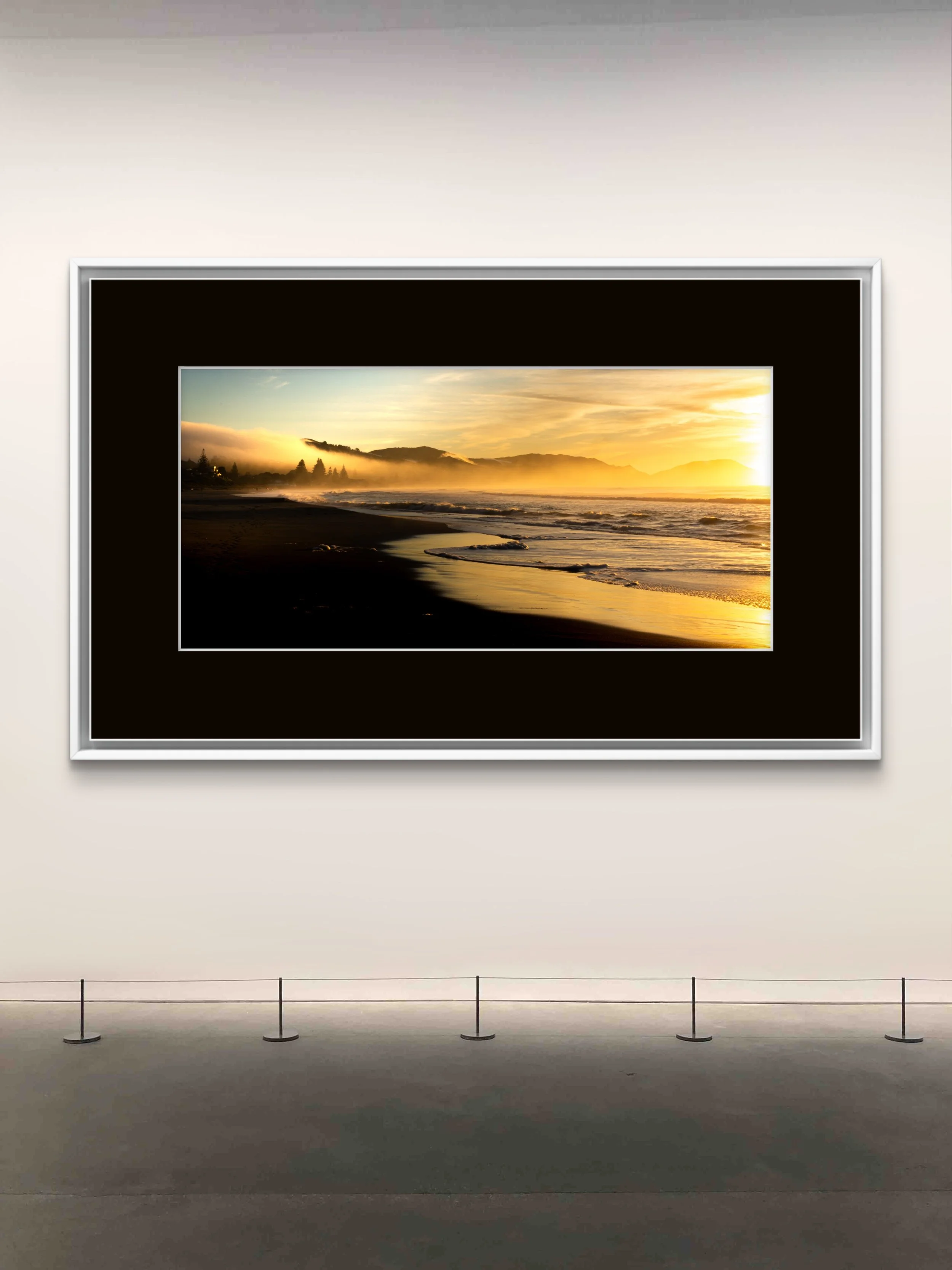 Wainui Beach misty light photo print coastal vibe