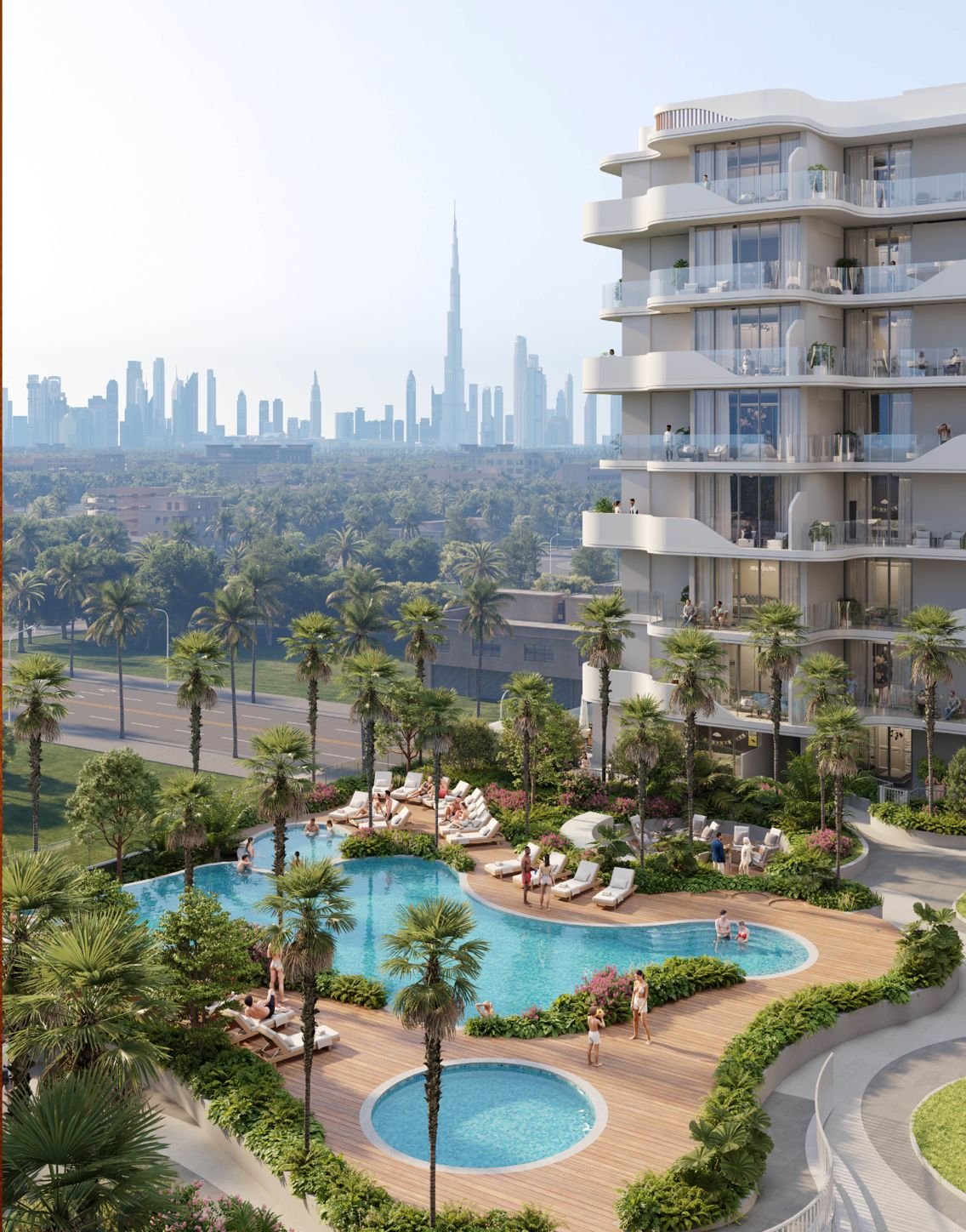Bazén a rezortné vybavenie HOLM Central v Jumeirah Garden City