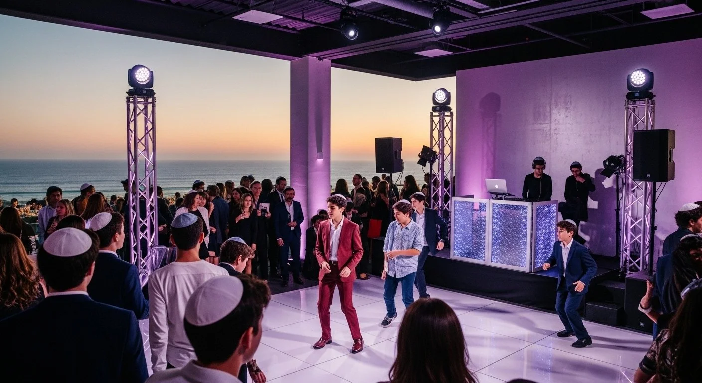 Modern bar mitzvah celebration with sophisticated event design and styling.
