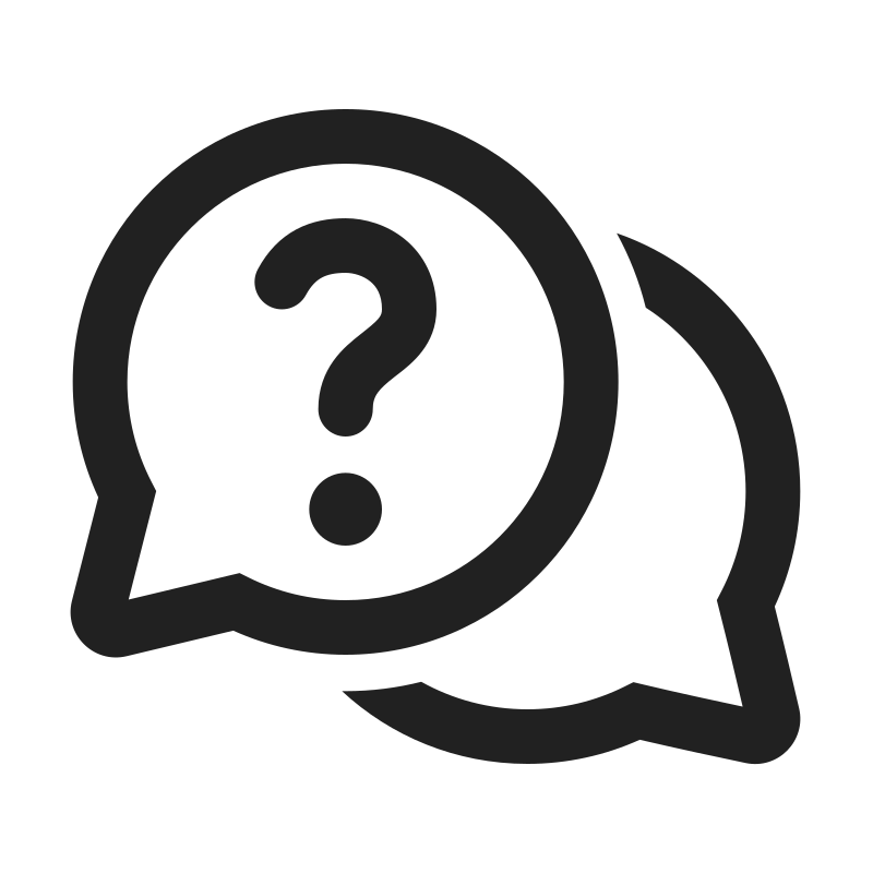 Billedet viser et ikon med to taleboblager, den forreste har et spørgsmålstegn i midten.