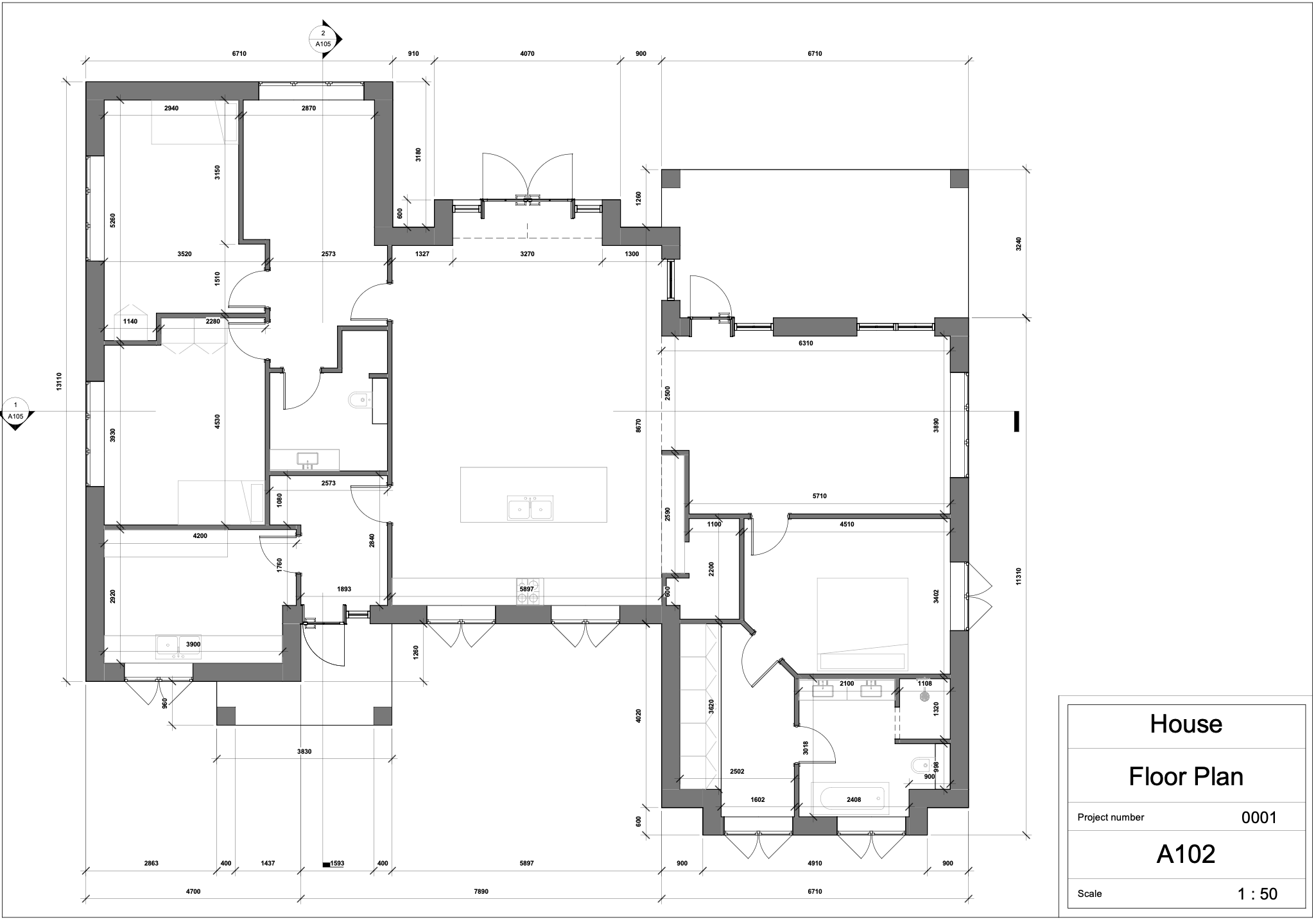 Et husplan i skitse med vægge, døre og vinduer, markeret med mål i millimeter, og titel etageplan i nederste højre hjørne.