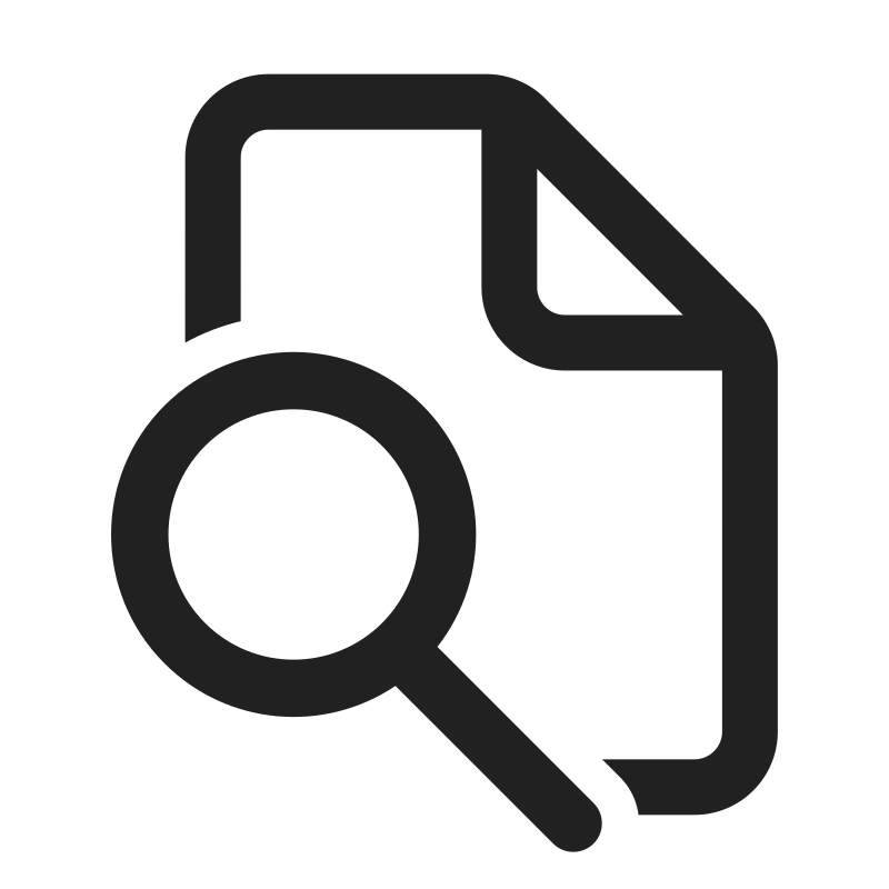 Et dokument med en forstørret lup foran, der symboliserer søgning eller undersøgelse.