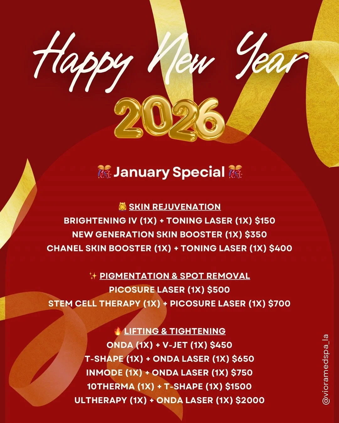 Our New Year specials are here for ✨ January ONLY! Skin rejuvenation, pigmentation care, and lifting packages at special pricing. Treat your skin, reset for the new year, and don&rsquo;t miss out. Appointments are limited 💫

SKIN REJUVENATION
&bull;