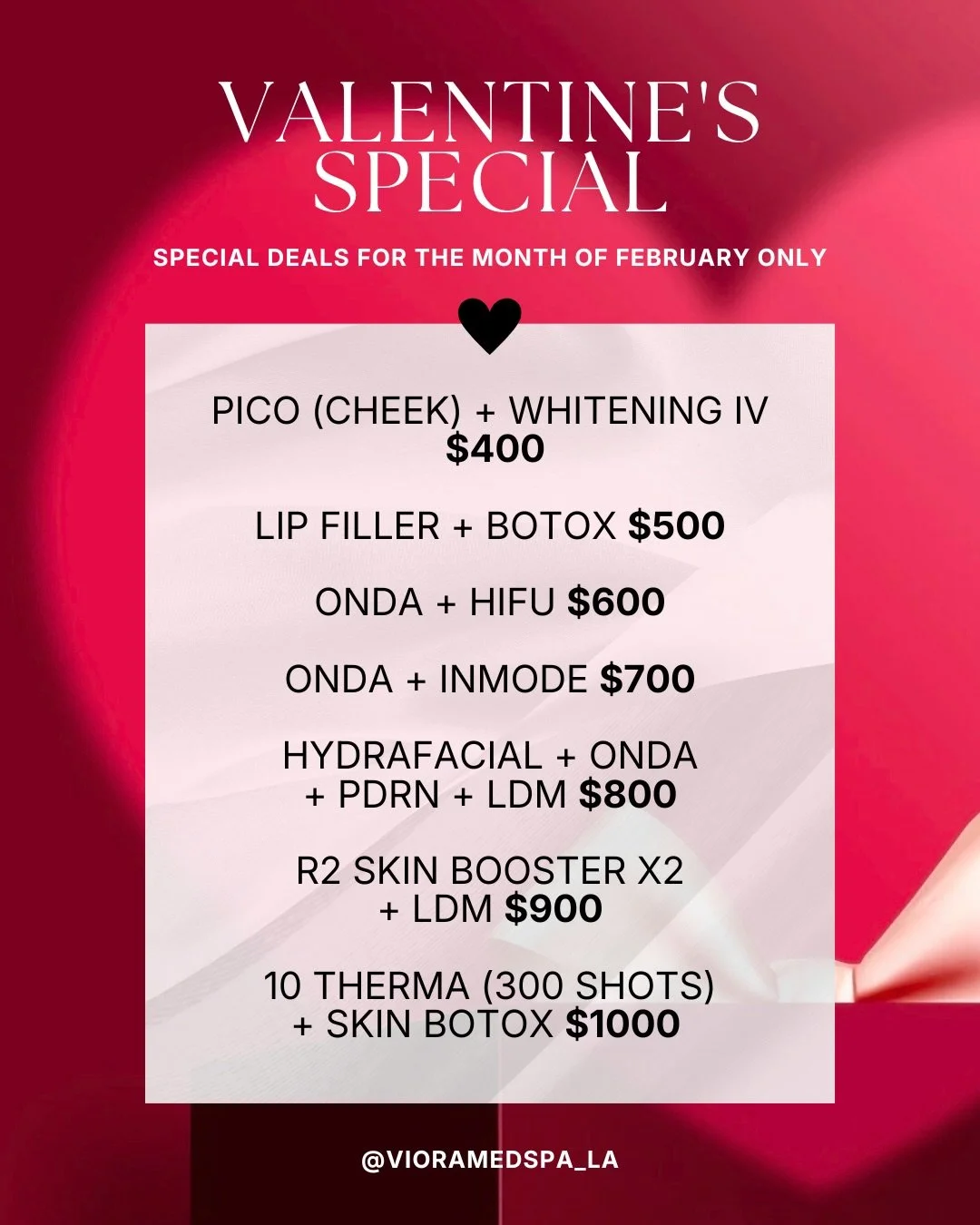 Valentine&rsquo;s Special (February Only) 💕 All month long, we&rsquo;re offering exclusive treatment bundles designed to enhance, contour, and refresh your skin. These limited-time packages combine some of our most requested treatments at special pr