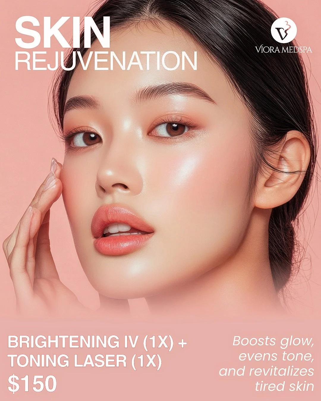 SKIN REJUVENATION 💕
Brightening IV (1x) + Toning Laser (1x) $150
A powerful combo designed to restore clarity and glow from the inside out. This treatment helps brighten dull skin, even out overall tone, and improve skin texture while supporting ski