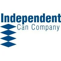 Logo for Independent Can Company with stylized blue can and text