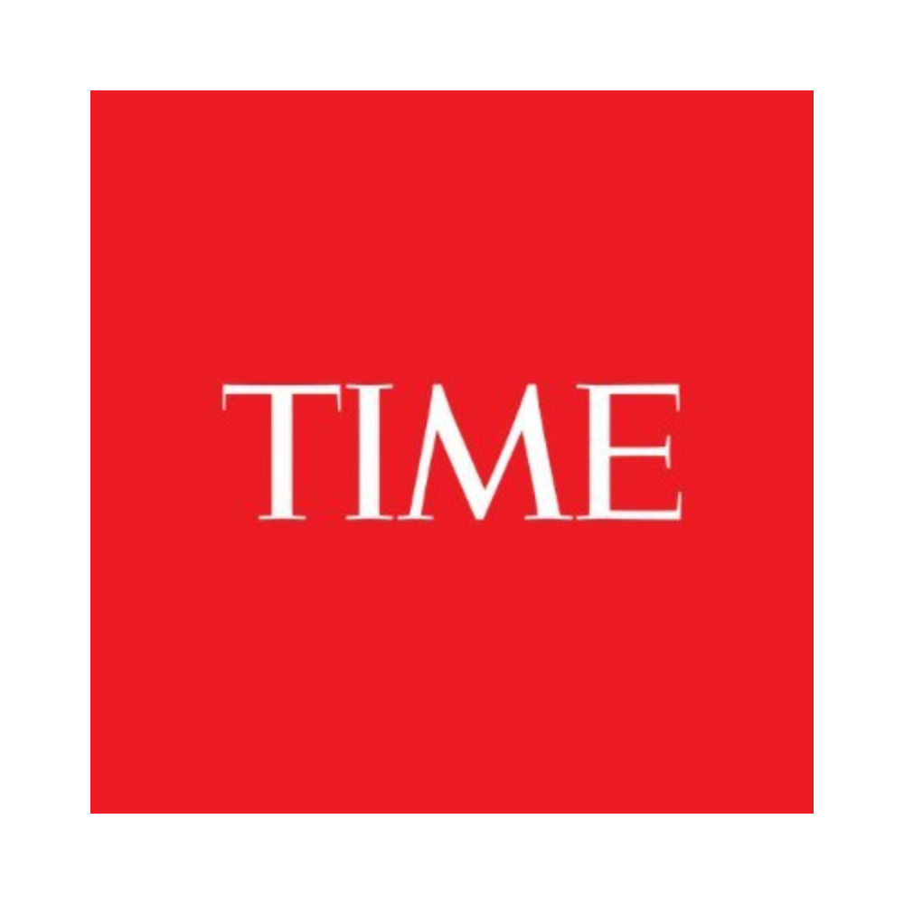 Red background with white text that says "TIME".