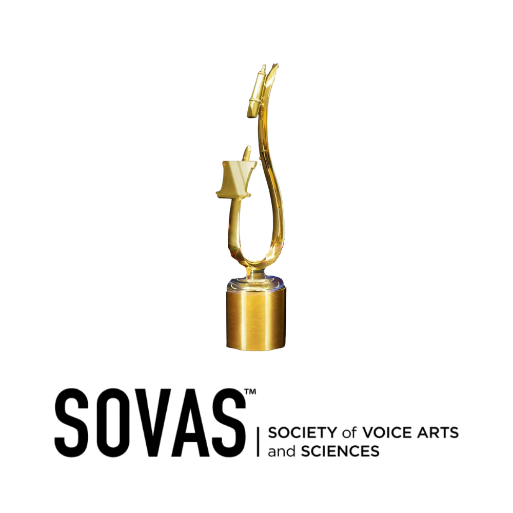 A golden award statue with a unique curved design on a black background.