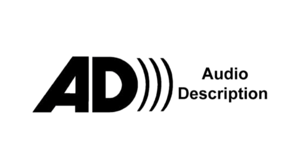 Print version of the Audio Description logo with stylized text and graphic elements.