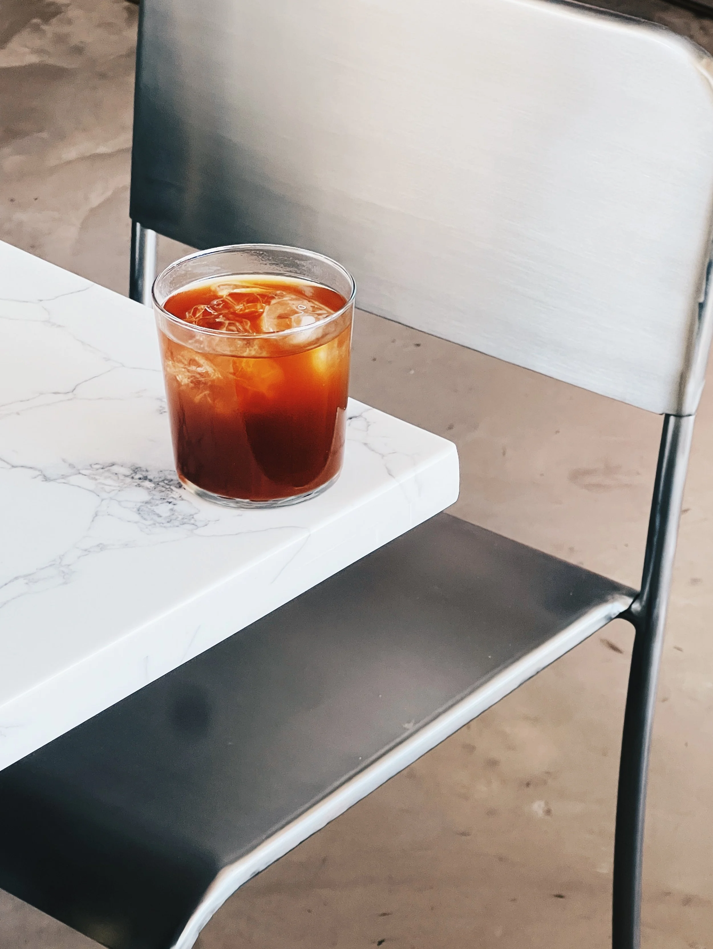 Iced coffee served at Mokelino seaside brunch spot in Los Cristianos.