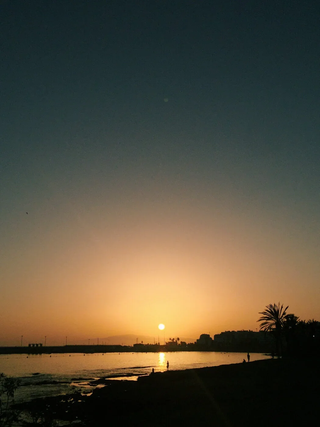 Golden sunset over Los Cristianos bay seen from Mokelino’s seaside terrace.