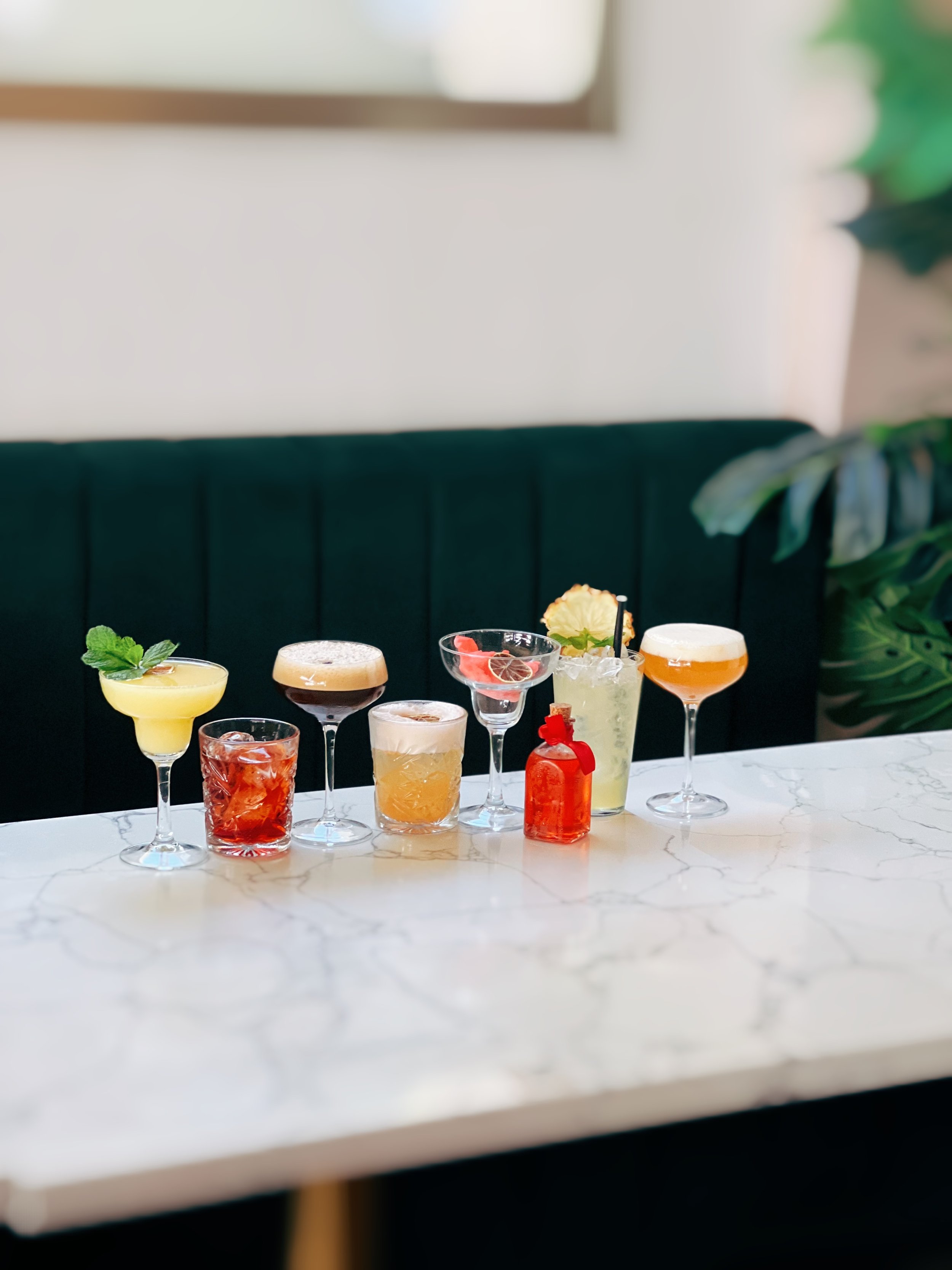 Selection of cocktails displayed at Mokelino tapas and cocktail bar.