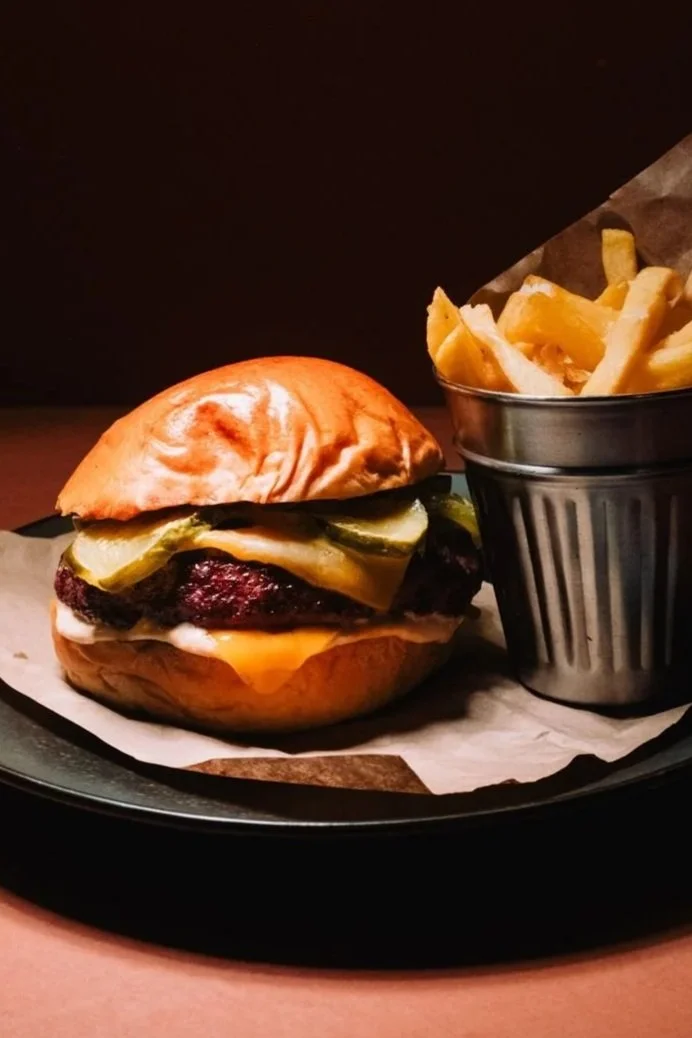 Burger and fries served at a seaside restaurant in Los Cristianos, Tenerife