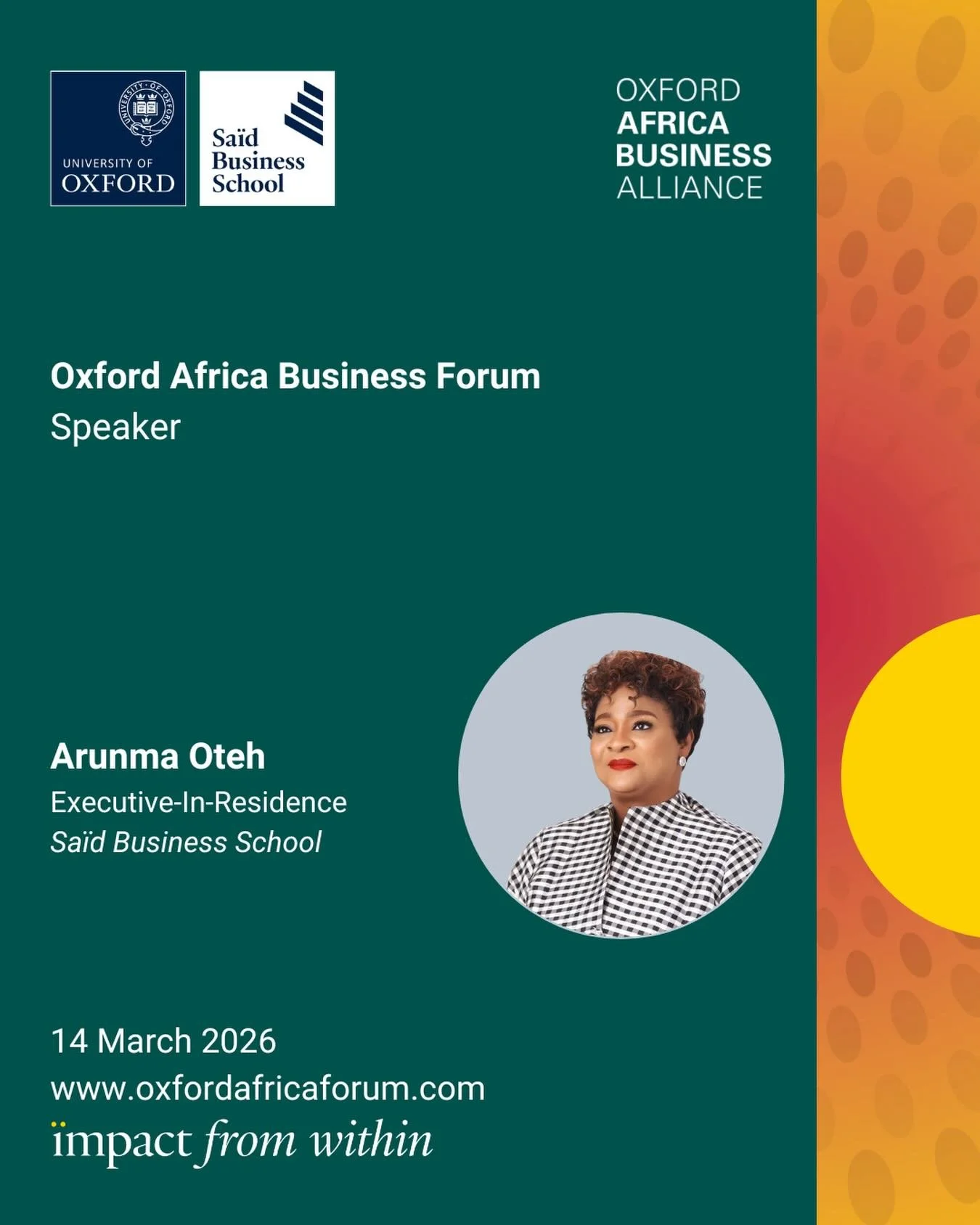 Announcing our #OxfordAfricaBusinessForum 2026 speakers @oxfordsbs 🌍

Arunma Oteh is Executive-in-Residence at Sa&iuml;d Business School and a globally recognised leader in finance, capital markets, and economic development.

Previously, she served 