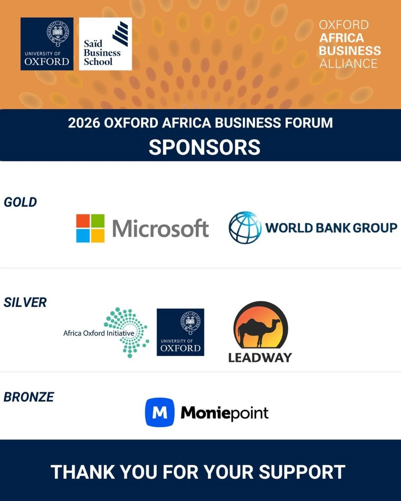 A heartfelt thank you to our sponsors for supporting the Oxford Africa Business Forum 2026 🌍 ✨ .

This year&rsquo;s forum was a great success, and that would not have been possible without the organisations that believed in our vision and partnered 