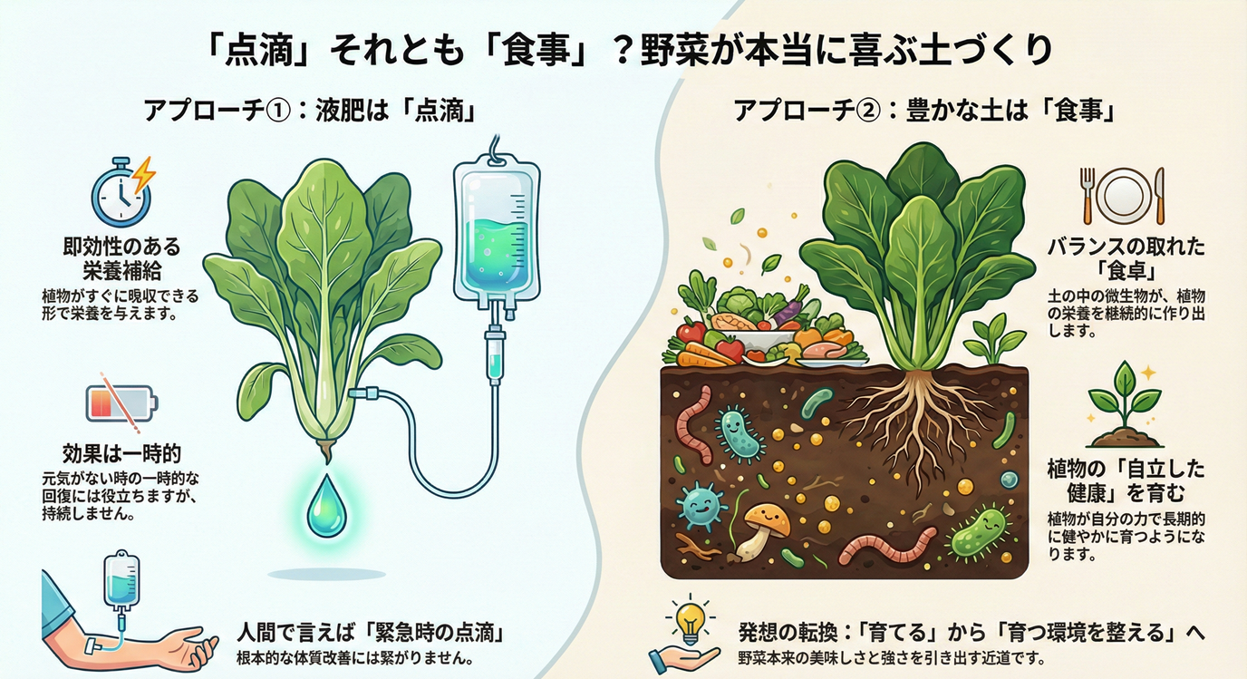 野菜にとっての「点滴」と「食事」、その違いを考えたことはありますか？