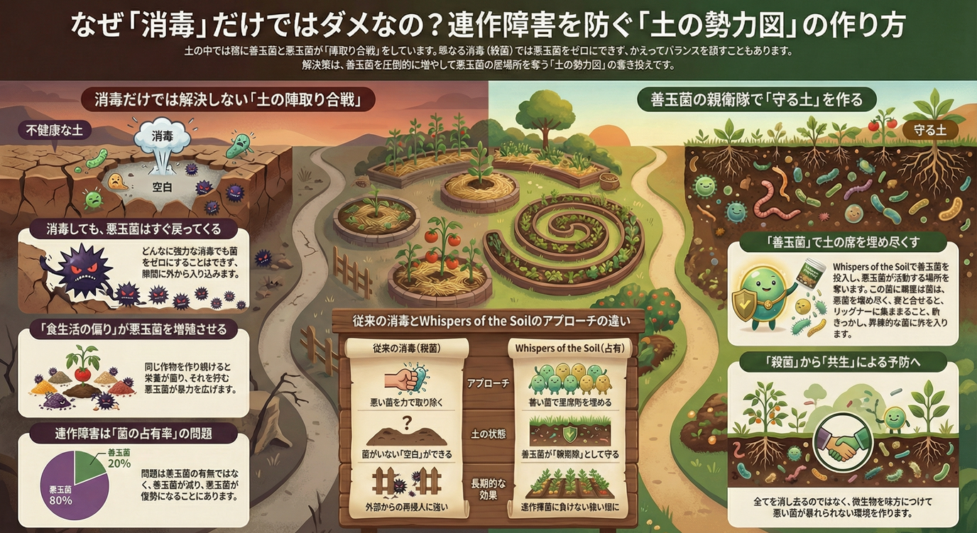 なぜ「消毒」だけではダメなの？連作障害を防ぐ「土の勢力図」の作り方