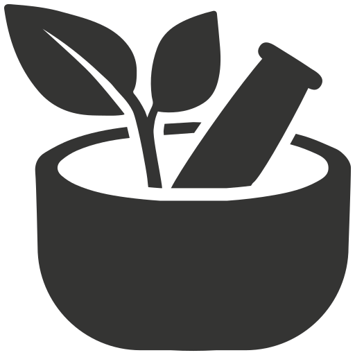 A mortar and pestle with leaves