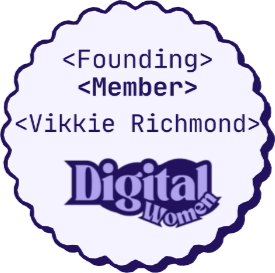 Digital Women logo featuring the name Vikkie Richmond with founding member tag in a circular badge