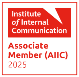 Certification badge for Associate Member (AIIC) 2025 from the Institute of Internal Communication.