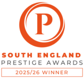 South England Prestige Awards logo with a large letter P inside a circular design and the text indicating a 2025/26 winner.