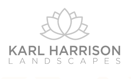 Logo of Karl Harrison Landscapes featuring a stylized lotus flower design above the text.