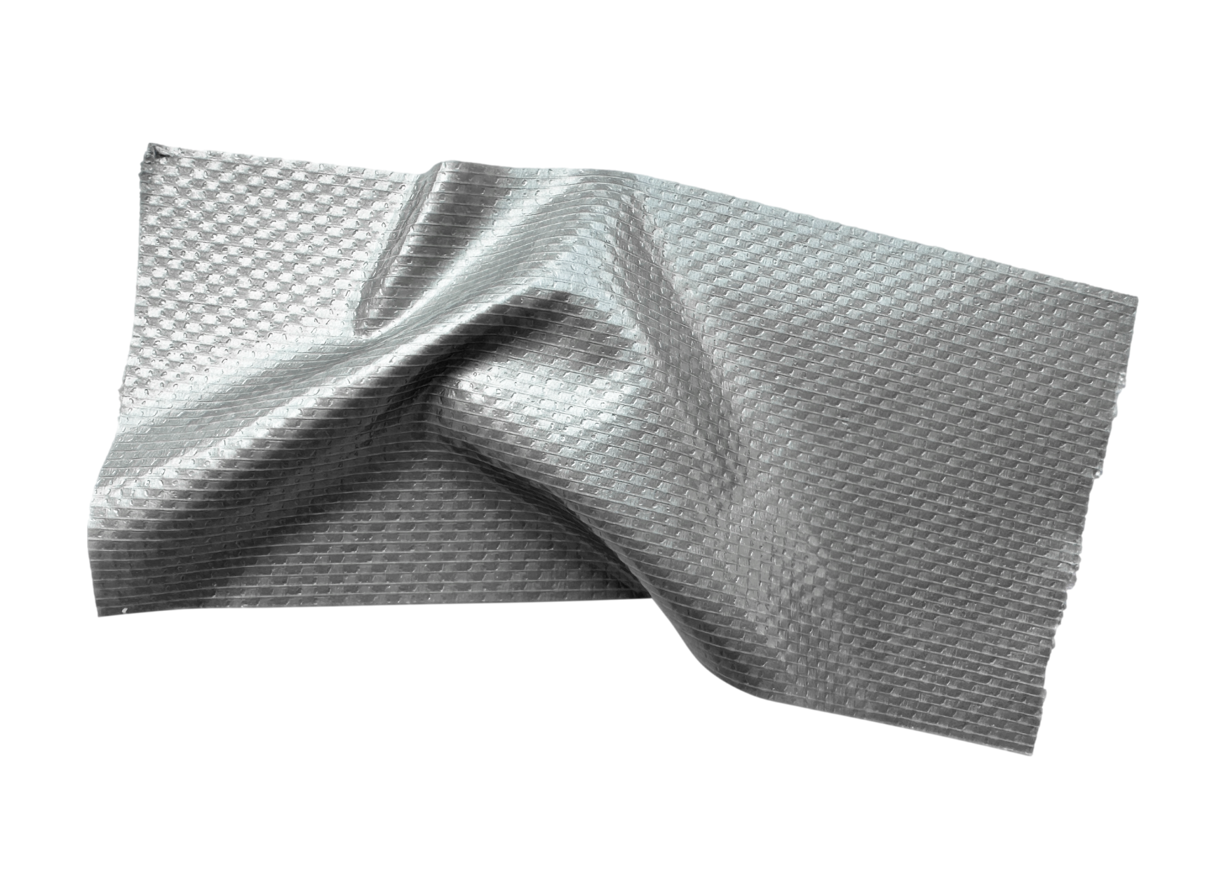 Eine silberne, luftdichte Verpackung aus Aluminium mit einer Quaderform, die gewellt ist.