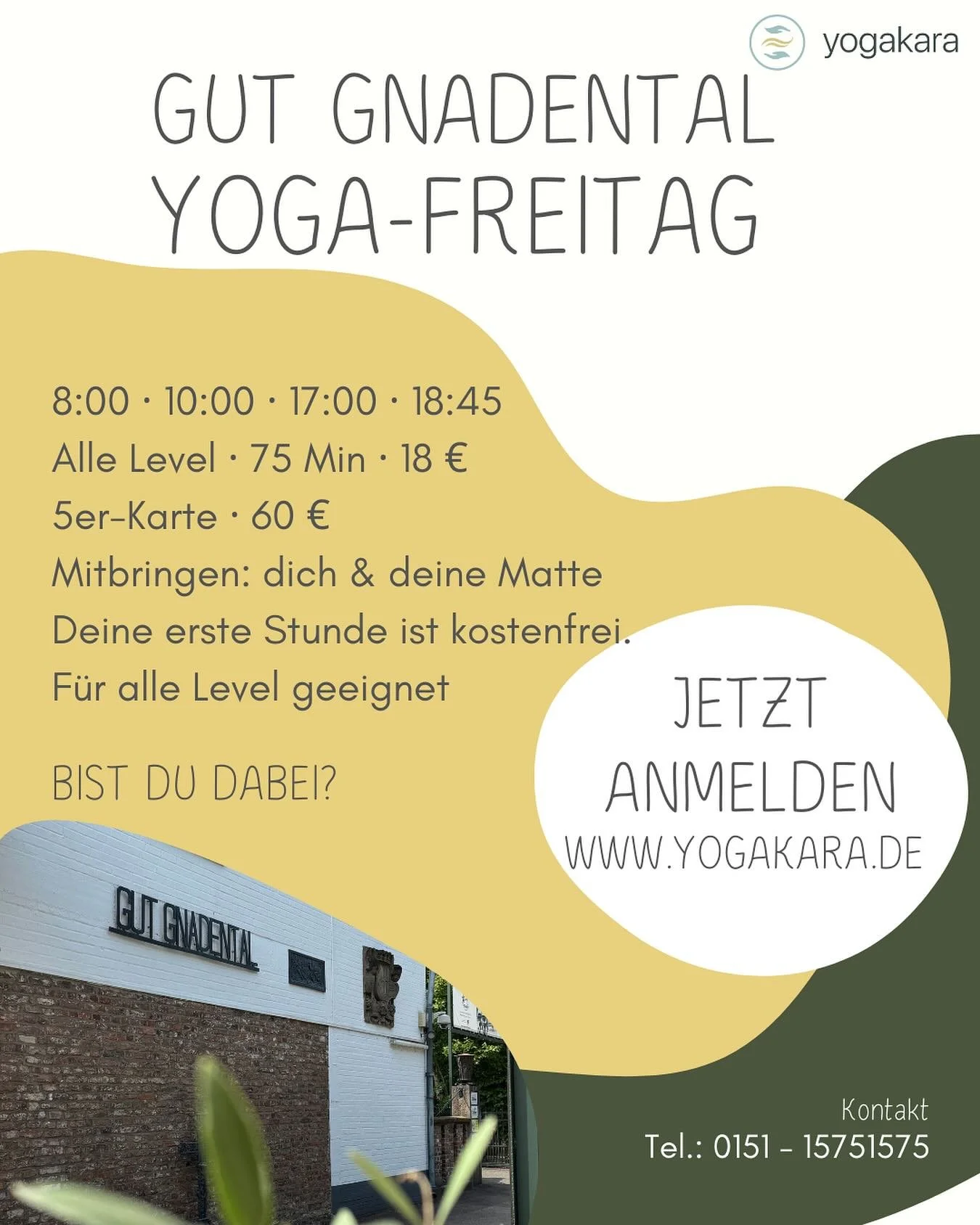 Morgen ist es wieder soweit - Yoga Freitag im Gut Gnadental. 4 Kurse &uuml;ber den Tag in einer wunderbaren Location. Yoga f&uuml;r alle Level. F&uuml;r Erstbesucher*innen ist die erste Stunde kostenlos. Ich freu mich auf dich!