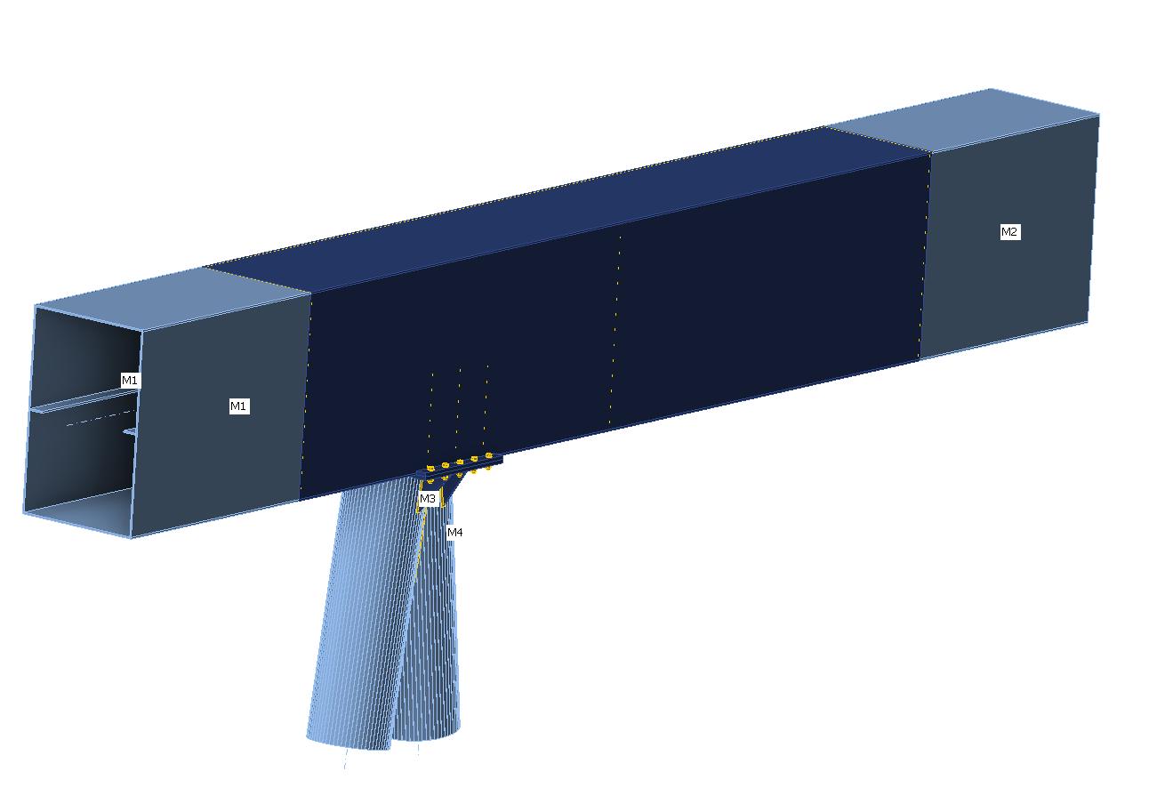 Box girder subjected to bending and torsion
