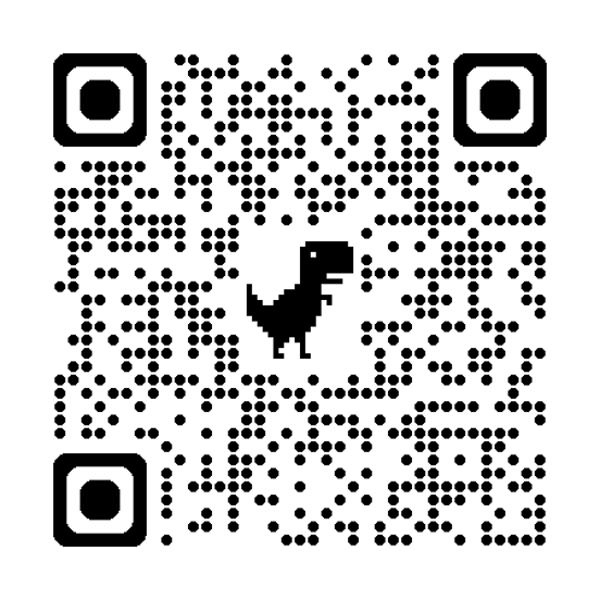 A QR code with a small dinosaur icon in the center.