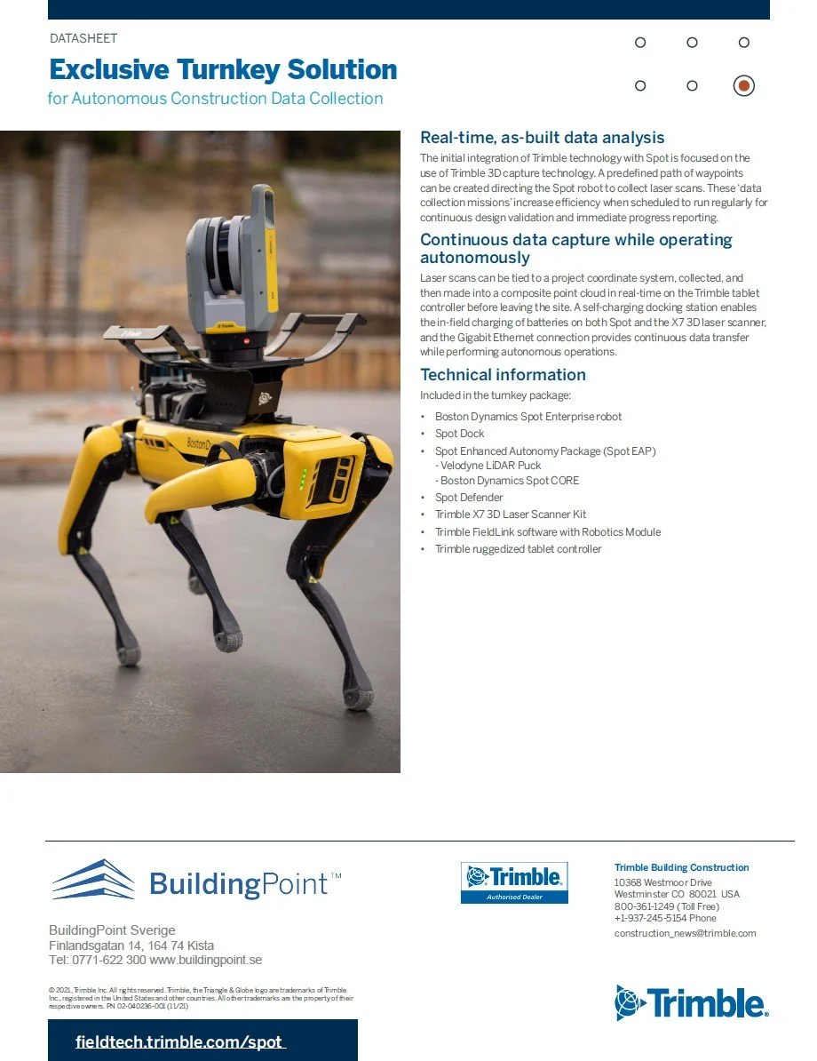 DATASHEET: Spot robot with integrated Trimble solutions for 3D laser scanning