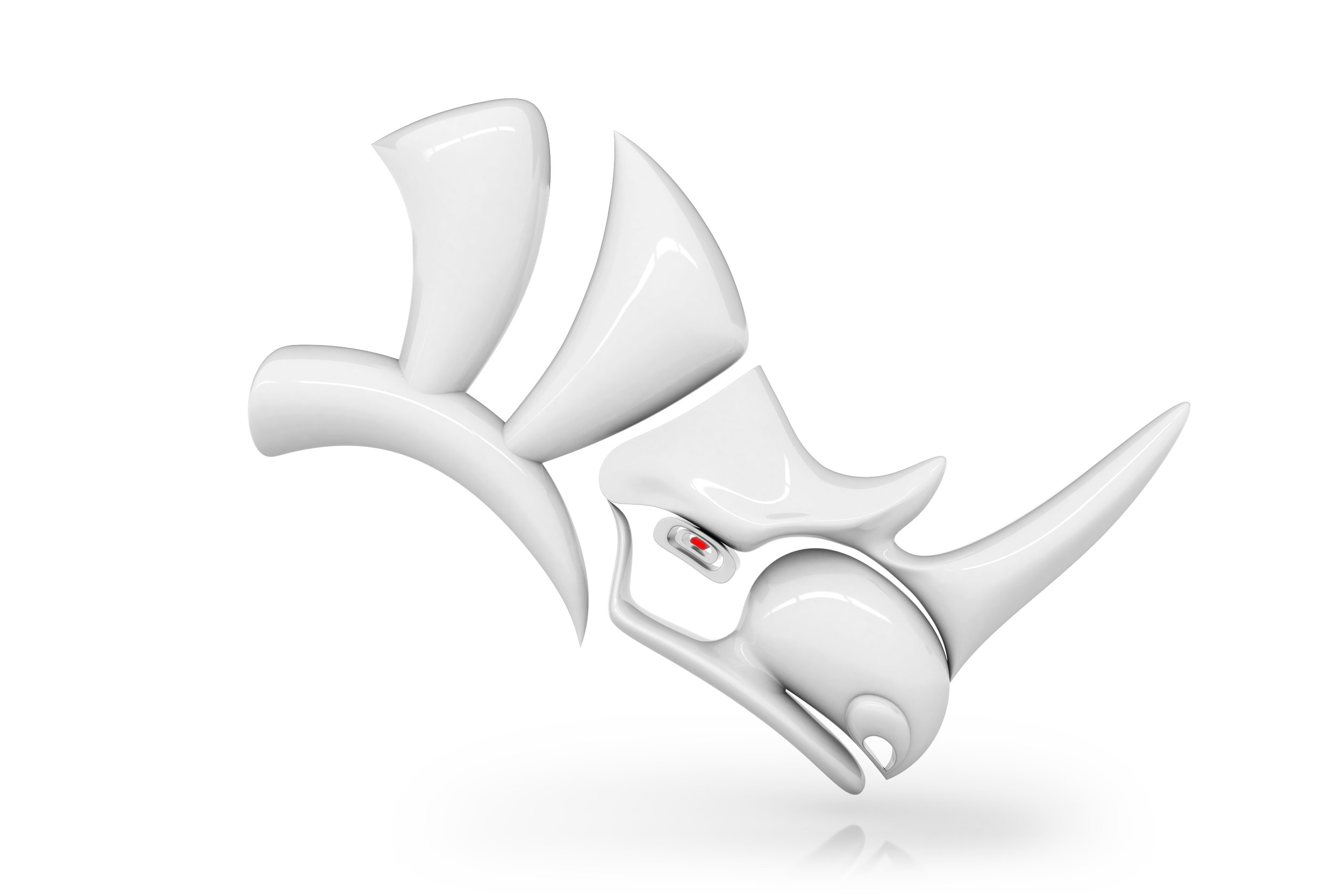 Abstract white sculpture with curved shapes and reflective surface