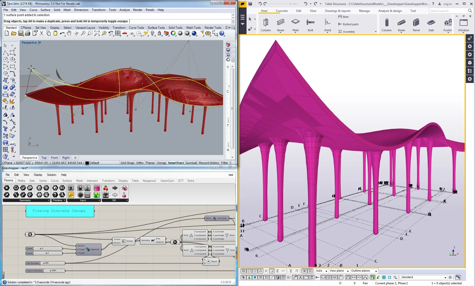 3D architectural design software interface with structural model