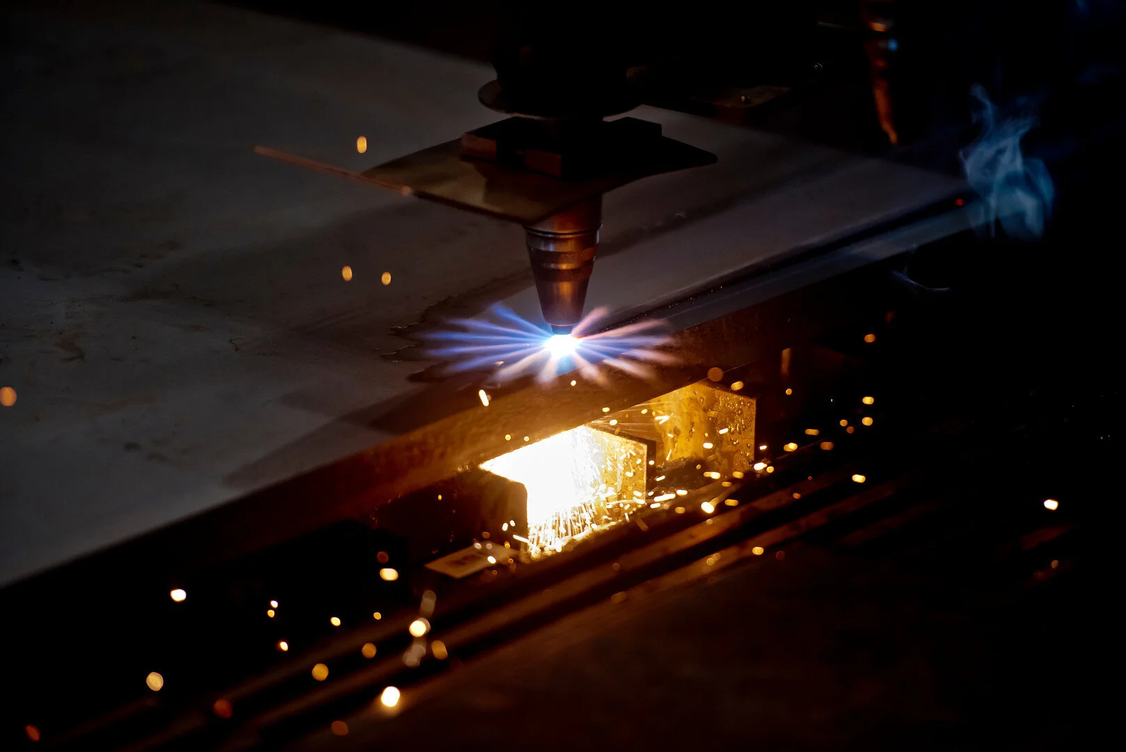 IMAGE: First cut of steel for the UPM and HVDC modules for the Johan Sverdrup P2 platform in Haugesund, May 2019. Photo Credit and Copyright: Øyvind Sætre/Aibel