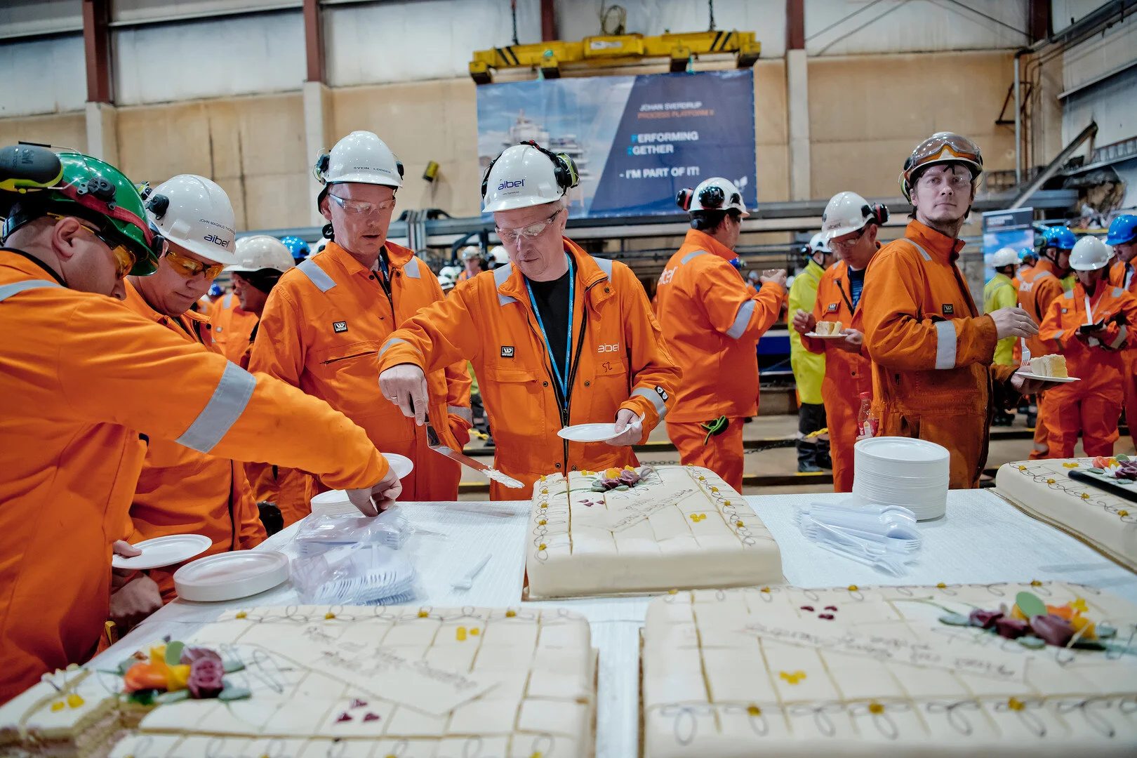 IMAGE: First cut of steel for the UPM and HVDC modules for the Johan Sverdrup P2 platform in Haugesund, May 2019. Photo Credit and Copyright: Øyvind Sætre/Aibel