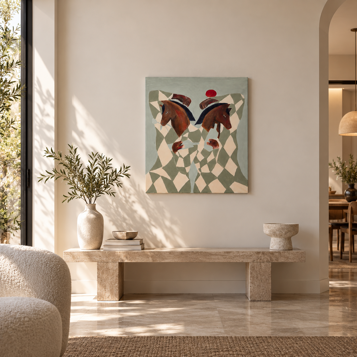 Mediterranean Foyer with Horse Artwork.png