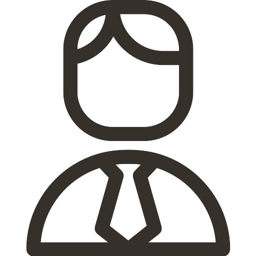 Simple black and white icon of a person wearing a tie, representing a professional or business person.