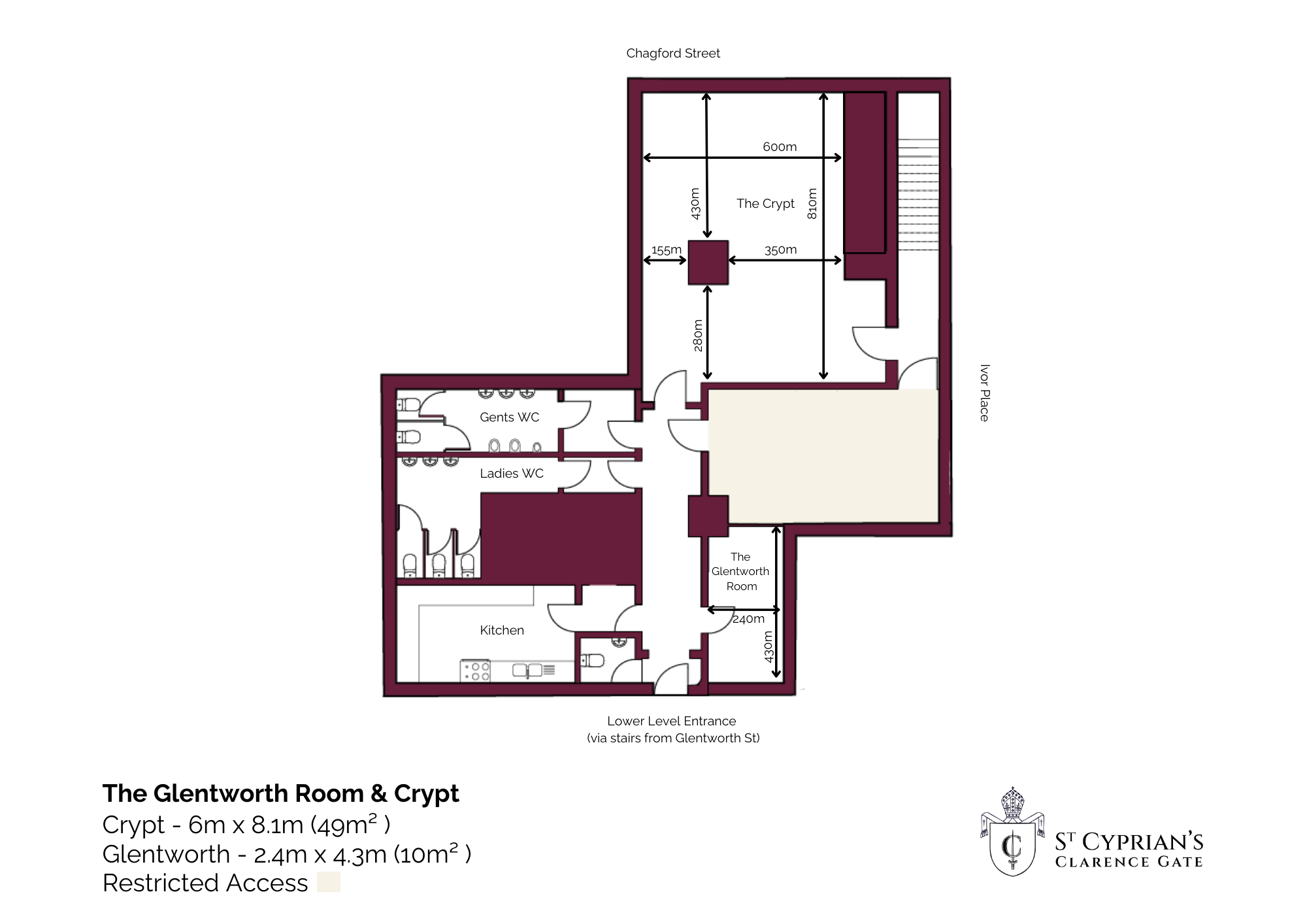 Floor plan of a building with various rooms, including bathrooms, office spaces, and utility areas, with labels and symbols indicating specific features and dimensions.