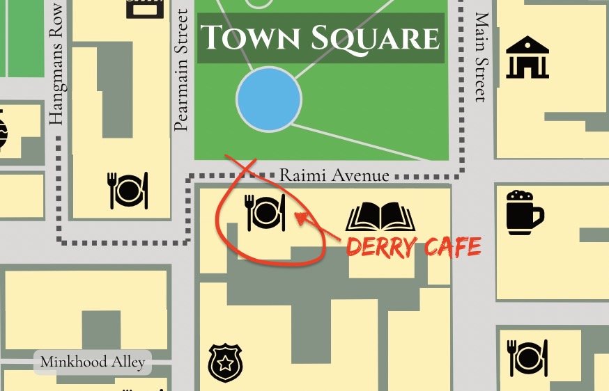 Screenshot of Derry Cafe location in the map of Millpond